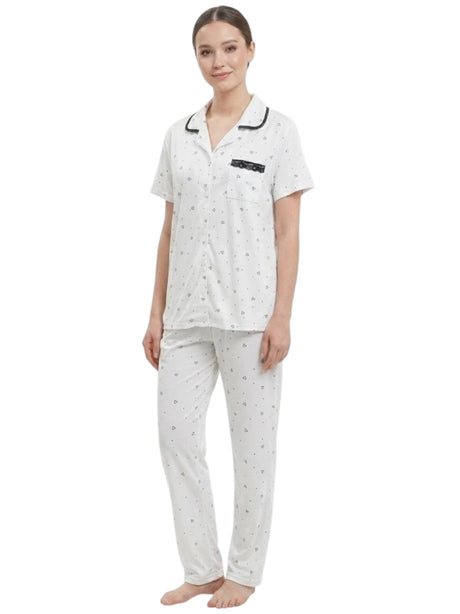 Image for Women's Printed Pajama Set,White
