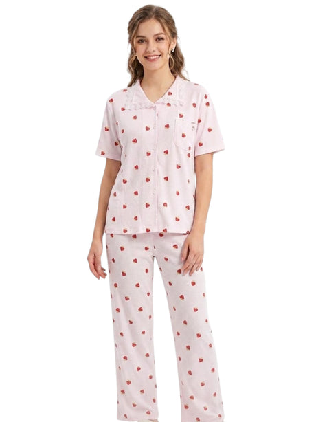 Image for Women's Printed Pajama Set,Light Pink