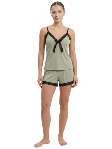 Image for Women's Ribbed Lace Sleepwear Set,Dusty Mint