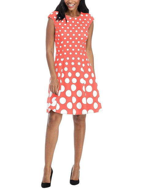 Image for Women's White Dotted Dress,Coral
