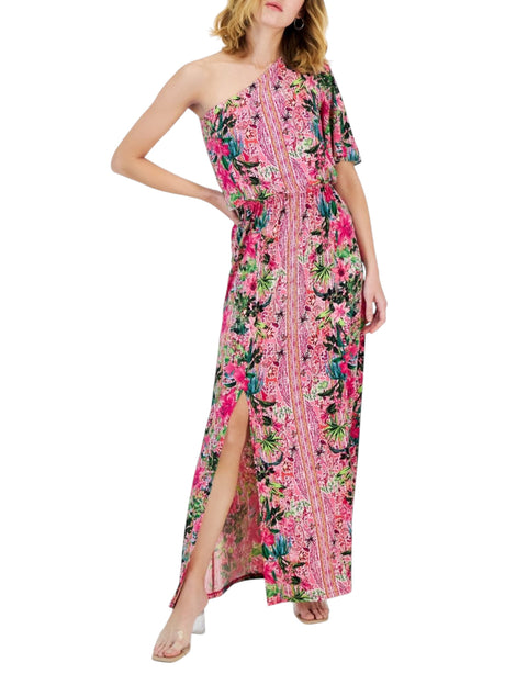 Image for Women's Printed One Off Shoulders Dress,Pink