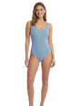 Image for Women's Striped One Piece Swimsuit,White/Blue