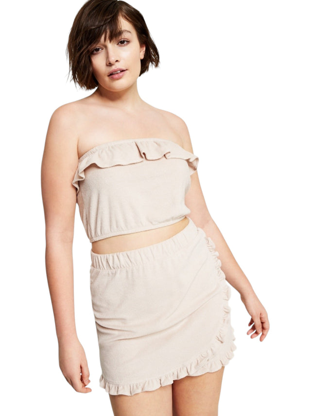 Image for Women's Textured Crop Top,Beige