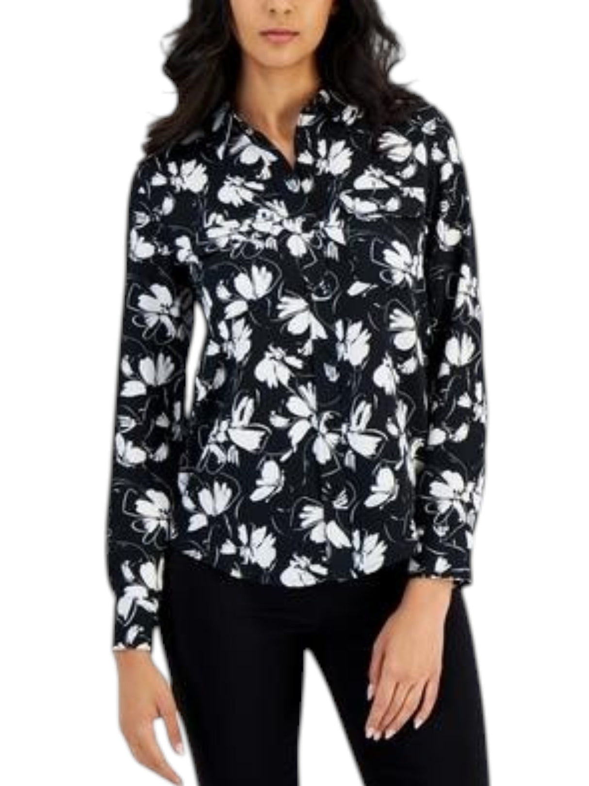 Image for Women's Floral Printed Chemise,Black/White