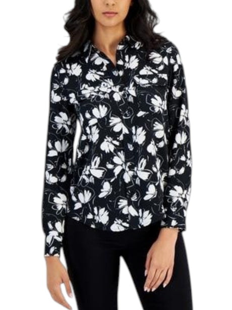 Image for Women's Floral Printed Chemise,Black/White