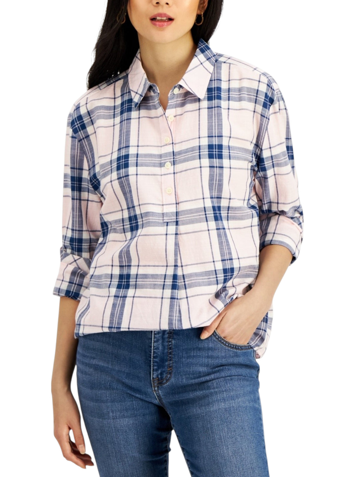 Image for Women's Plaid Chemise,Pink/Navy