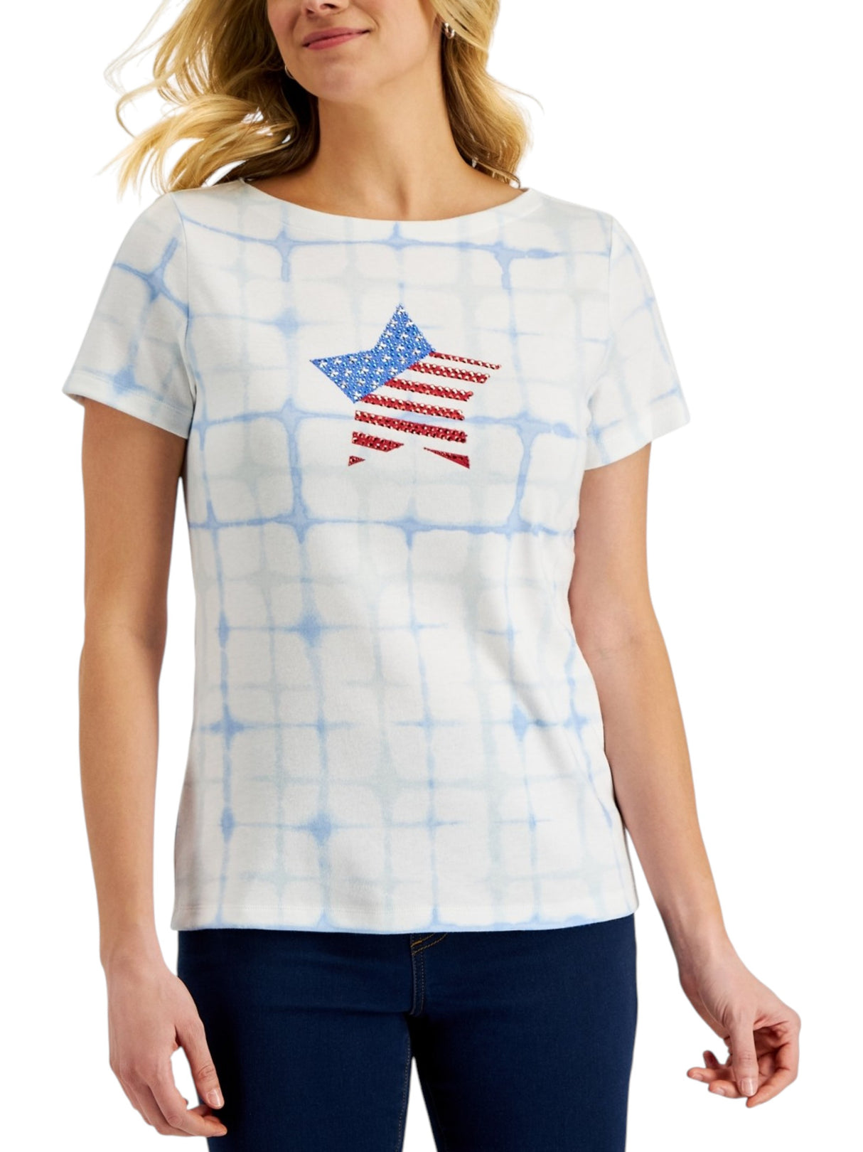 Image for Women's Printed Top,White/Blue