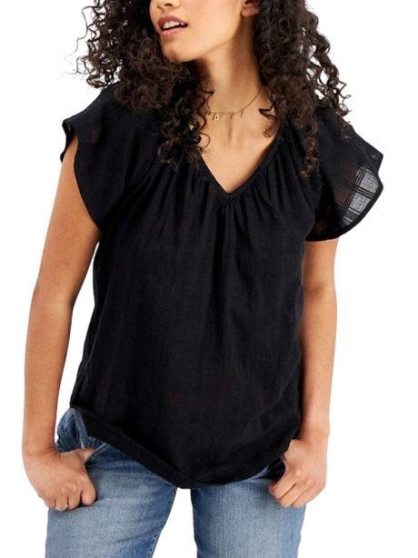 Image for Women's Knitted Sheer Top,Black