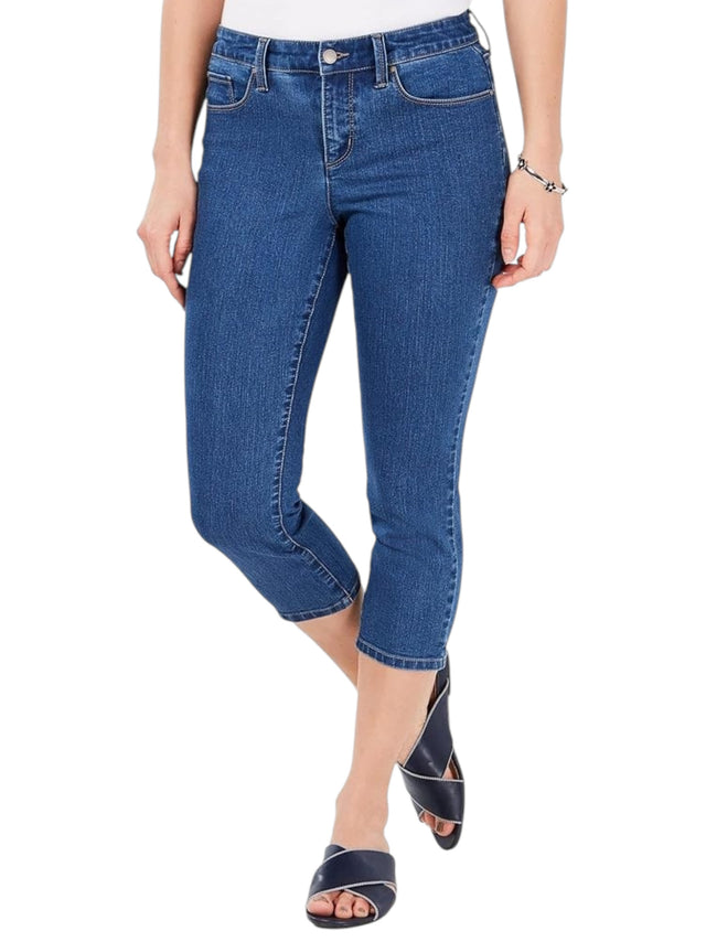 Image for Women's Plain Solid Capri Jeans,Blue