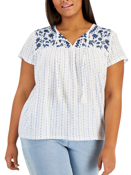 Image for Women's Printed Top,White/Navy