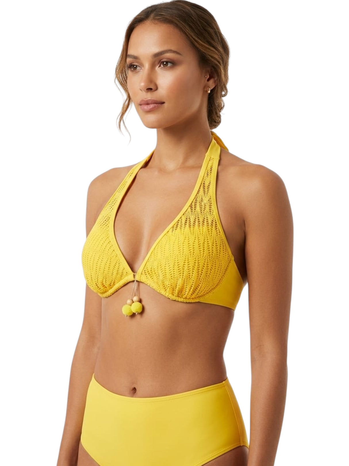 Image for Women's Open Knitted Bikini Top,Yellow