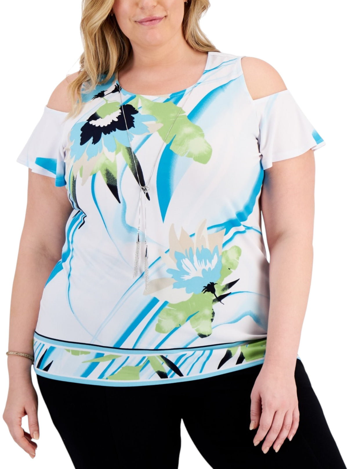 Image for Women's Printed Cold Shoulders Top&Neckl Lace,Multi