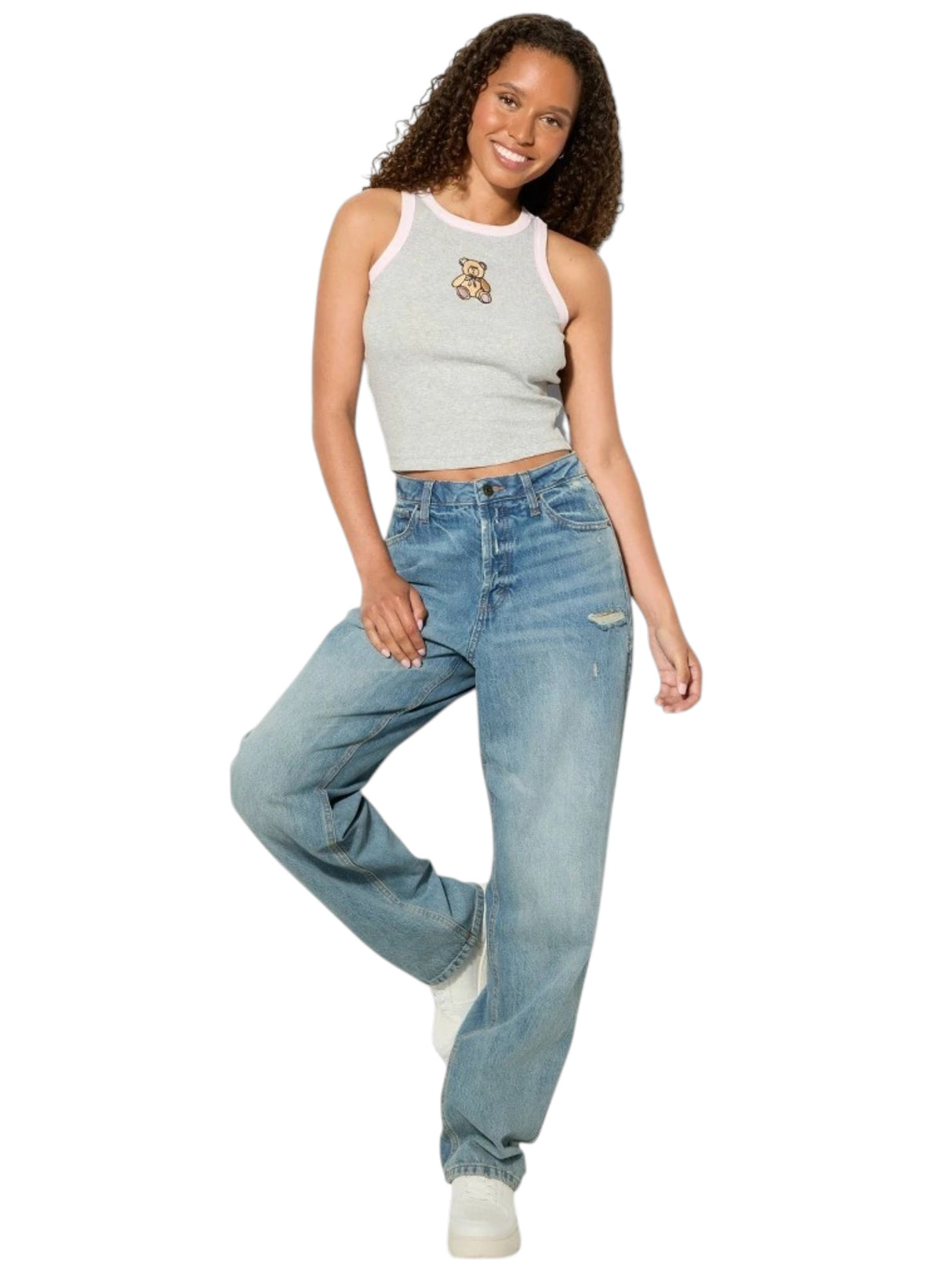 Image for Women's Ribbed Printed Top,Grey