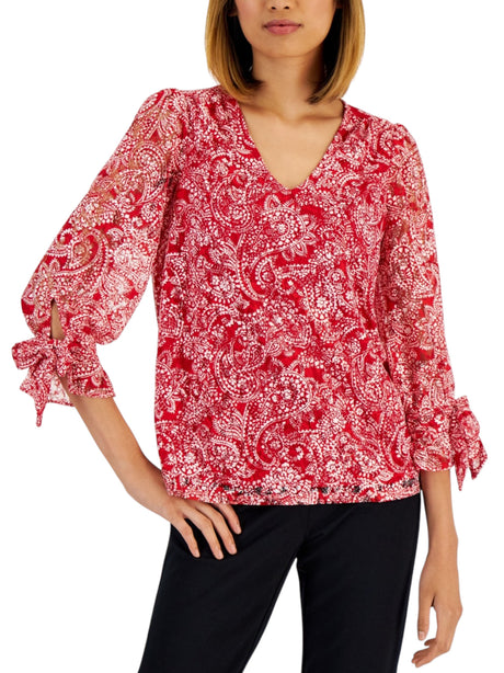 Image for Women's Lace Printed Top,Red