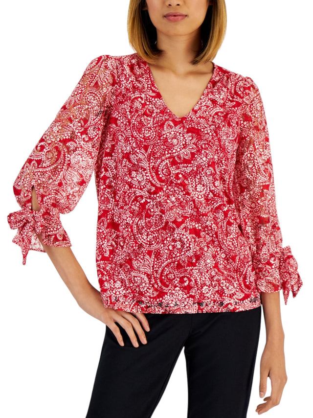 Image for Women's Lace Printed Top,Red
