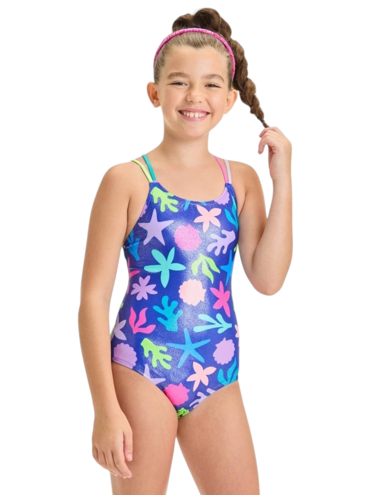 Image for Kids Girl's Shiny Printed One Pieces Swimsuit,Multi
