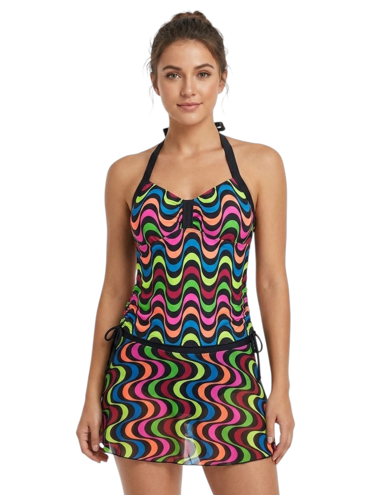 Image for Women's Wavy Striped Set Two Pieces Tankini Top,Black