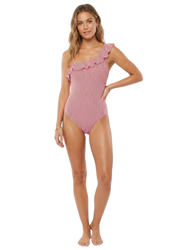 Image for Women's Striped One Piece Swimsuit,Red/White