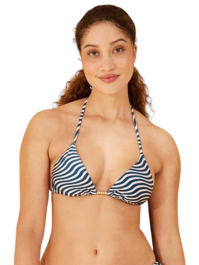 Image for Women's Shiny Turquoise Striped One Pieces Bikini Top,Multi