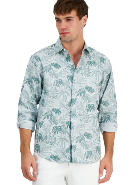 Image for Men's Printed Dress Shirt,Grey/Green