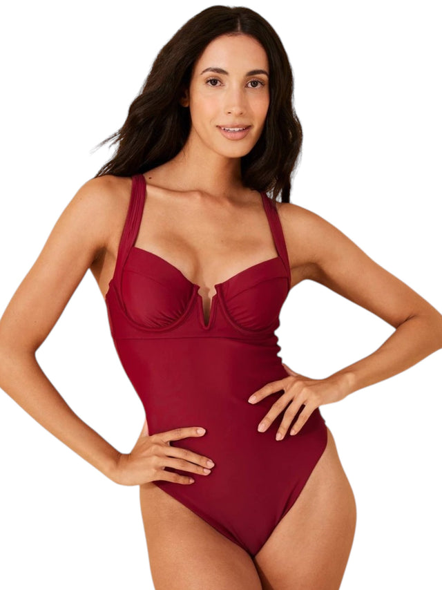 Image for Women's Plain One Pieces Swimsuit,Burgundy