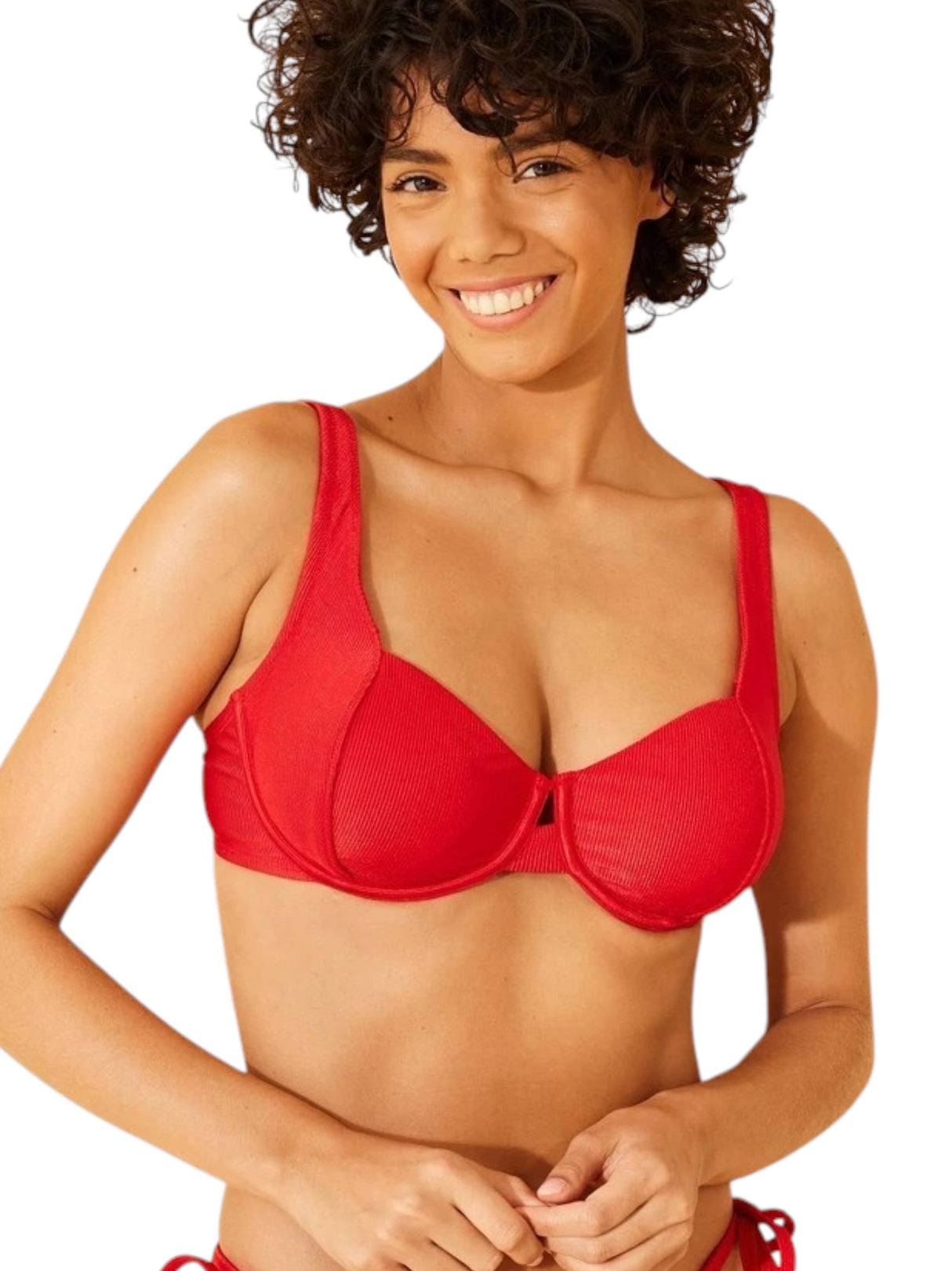 Image for Women's Shiny Ribbed Bikini Top,Red