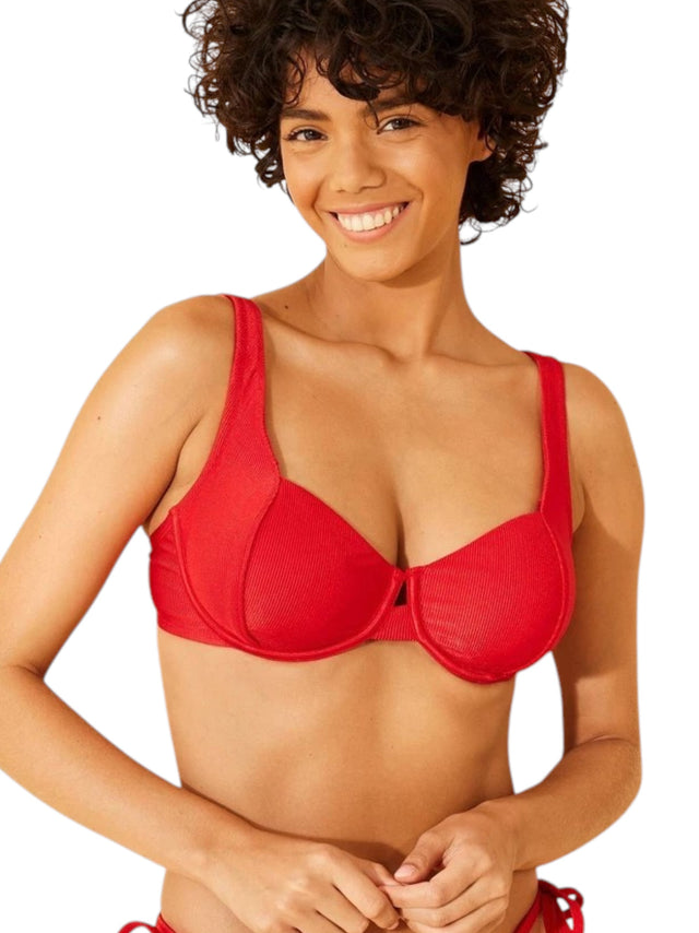 Image for Women's Shiny Ribbed Bikini Top,Red