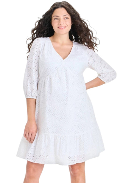 Image for Women's Plain Broderie Anglaise Dress,White