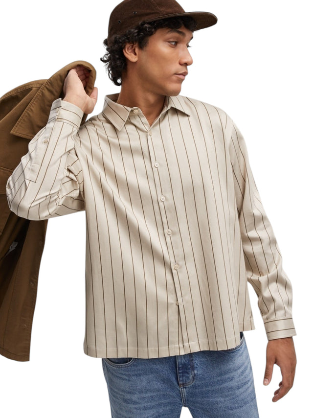Image for Men's Stripped Dress Shirt,Beige