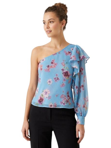 Image for Women's Printed One Off Shoulders Top,Blue