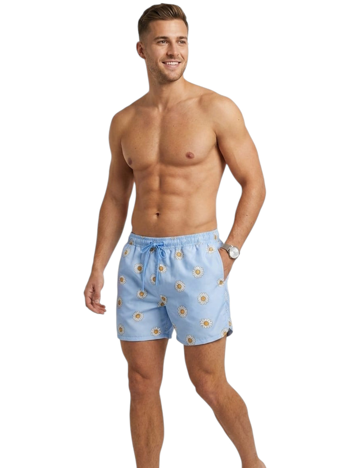 Image for Men's Floral Printed Swim Short,Light Blue