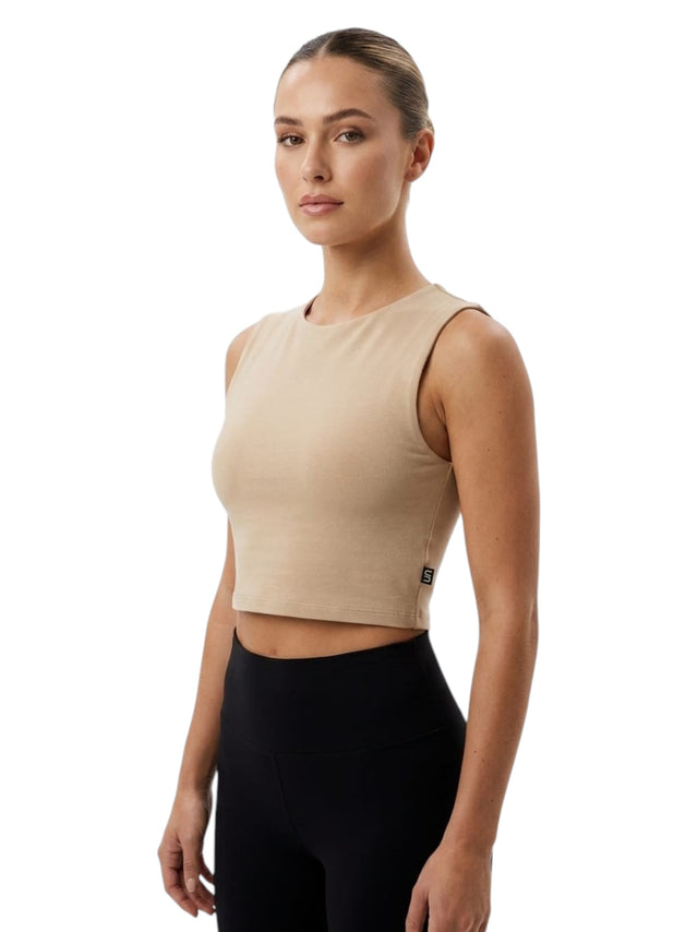 Image for Women's Plain Sport Crop Top,Beige