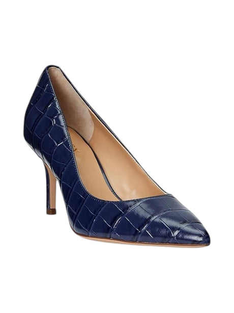 Image for Women's Croc Leather Heeled Shoes,Navy