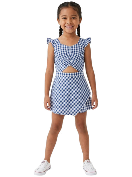 Image for Kids Girl's Plaid Jumpsuit,Navy/White