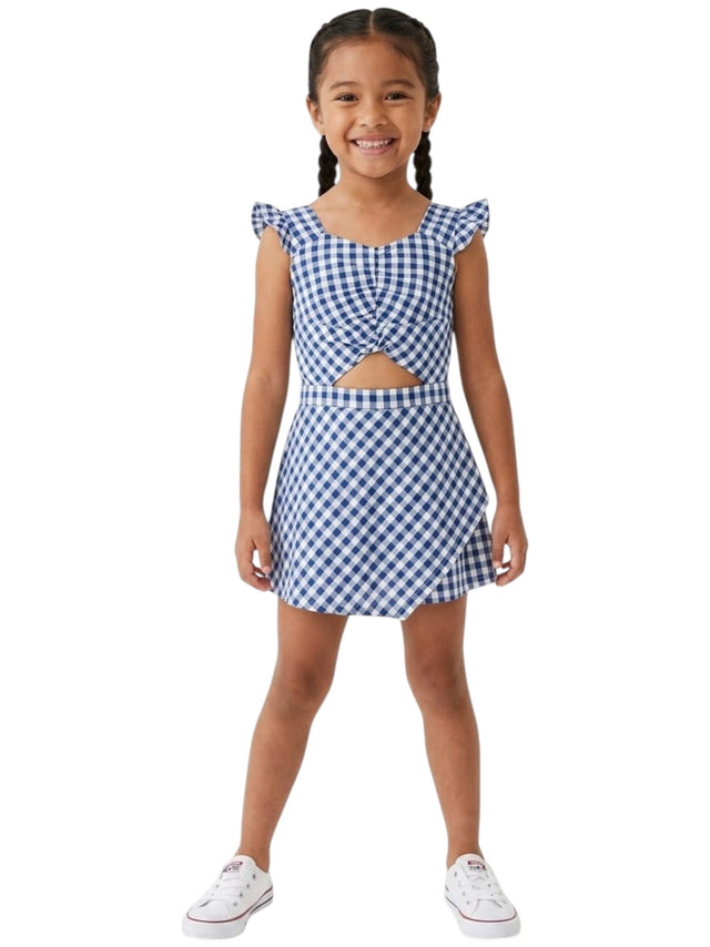 Image for Kids Girl's Plaid Jumpsuit,Navy/White