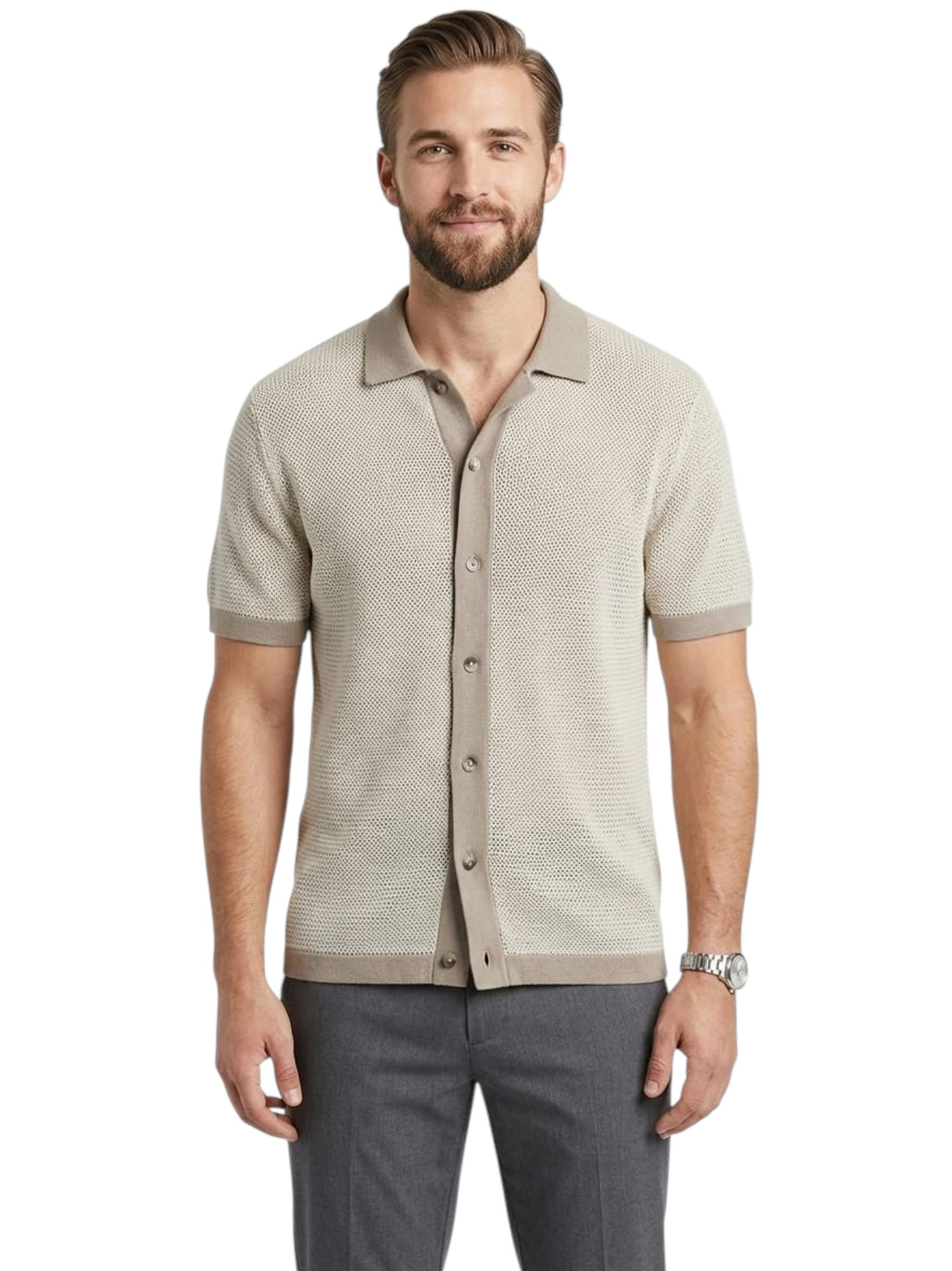 Image for Men's Open Knitted Top,Beige