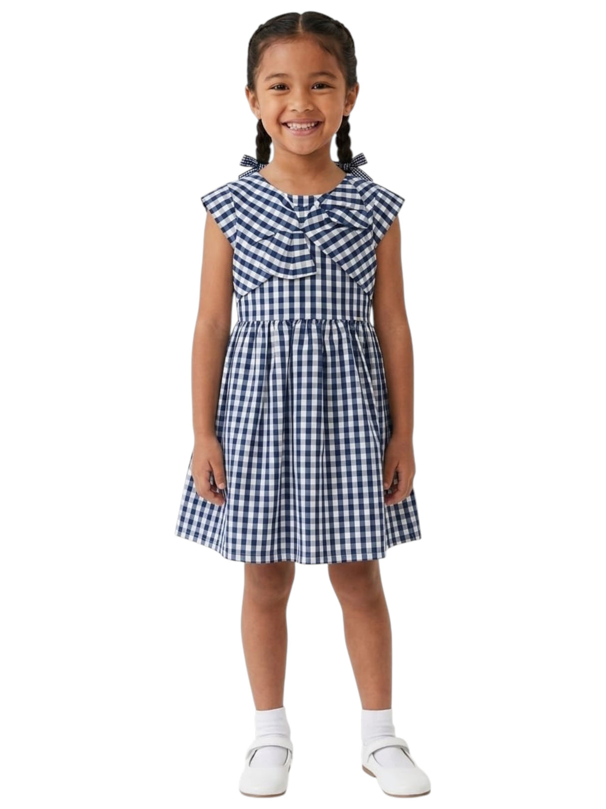 Image for Kids Girl's Plaid Dress,Navy/White