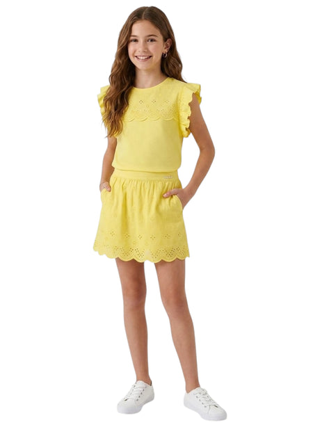 Image for Kids Girl's Plain Broderie Anglaise Top,Yellow