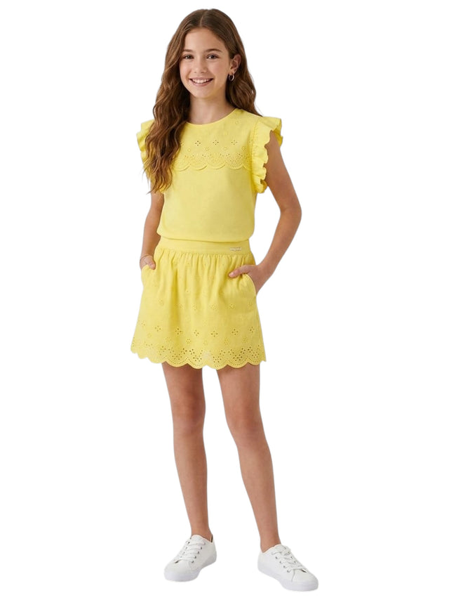 Image for Kids Girl's Plain Broderie Anglaise Top,Yellow