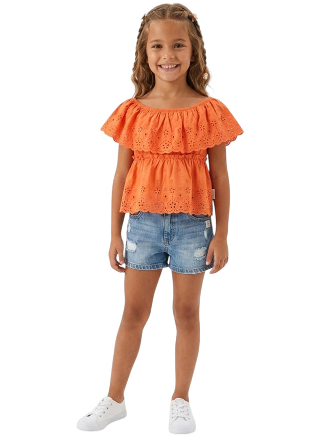 Image for Kids Girl's Plain Broderie Anglaise,Orange
