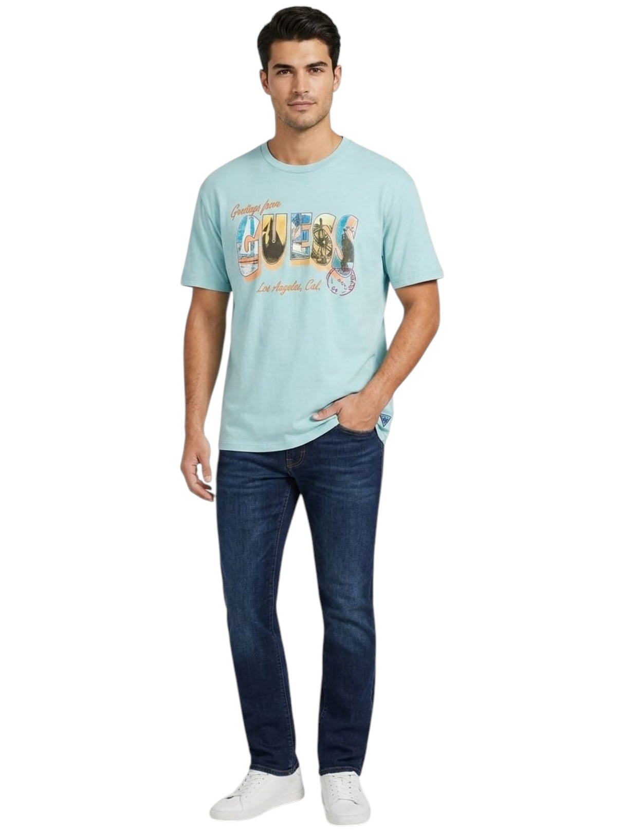 Image for Men's Brand Logo Printed Top,Light Blue