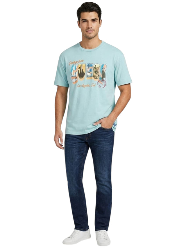 Image for Men's Brand Logo Printed Top,Light Blue
