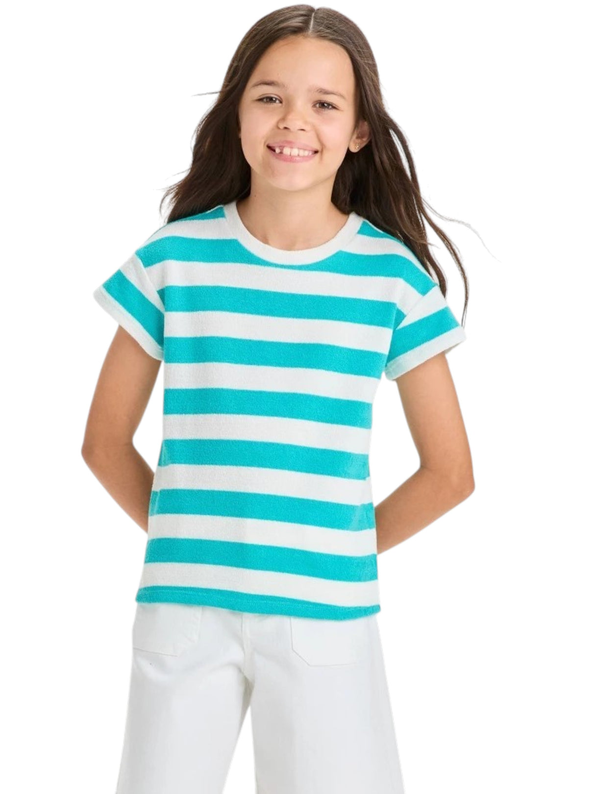 Image for Kids Girl's Stripped Textured Top,Aqua
