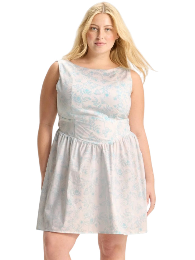 Image for Women's Printed Open Back Dress,White