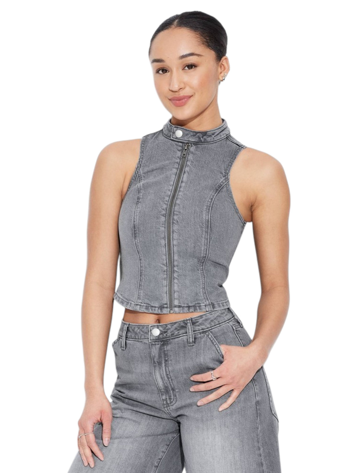 Image for Women's Plain Jeans Vest,Dark Grey