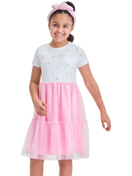 Image for Kids Girl's Ruffled Dress,White/Pink