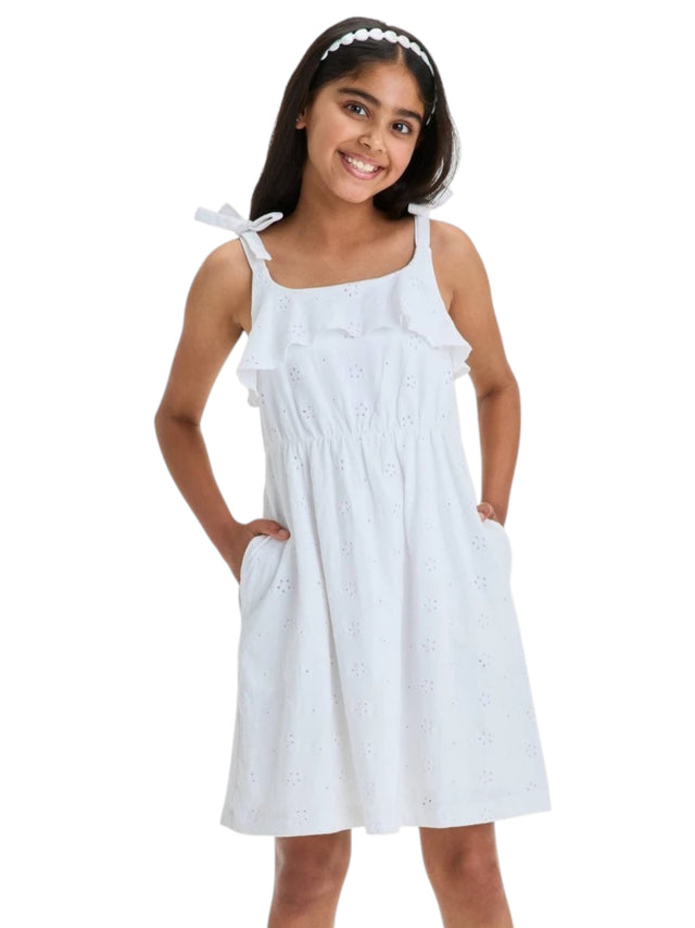 Image for Kids Girl's Plain Broderie Anglaise Dress,White