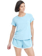 Image for Women's Plain Back Mesh Details Top,Blue