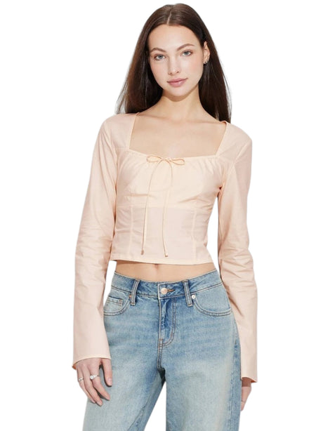 Image for Women's Plain Milkmaid Top,Coral Pink