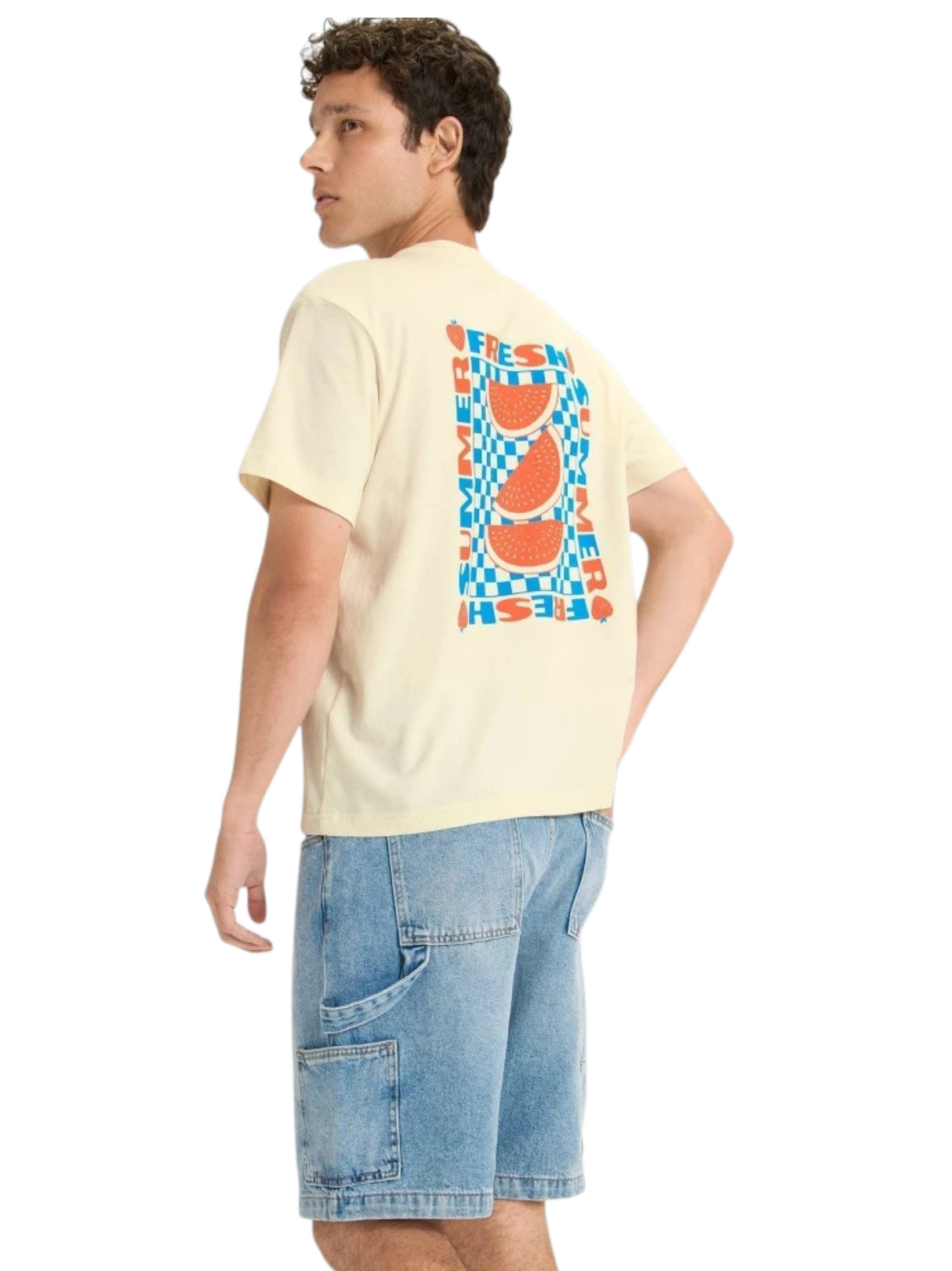 Image for Men's Back Printed Top,Light Beige